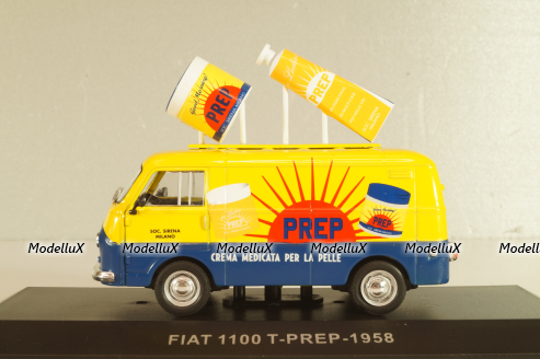 Fiat 1100 T-Prep 1958, bus, yellow/blue, Altaya 1:43
