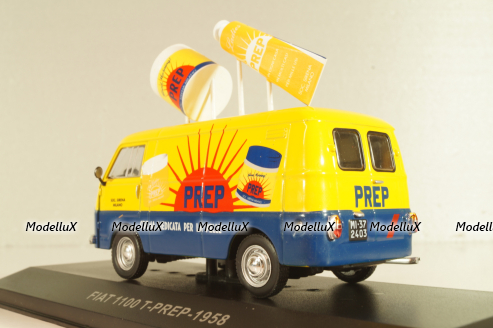 Fiat 1100 T-Prep 1958, bus, yellow/blue, Altaya 1:43