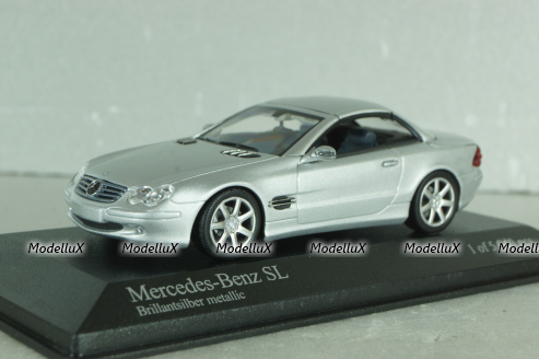 Mercedes-Benz SL 500 (R230) with operation roof 2001, silver, 400032030, Minichamps 1:43
