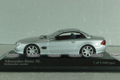 Mercedes-Benz SL 500 (R230) with operation roof 2001, silver, 400032030, Minichamps 1:43