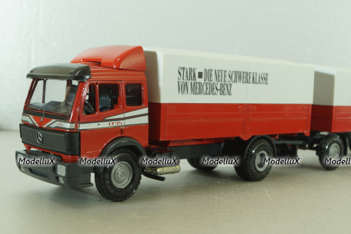 Mercedes 1729 truck, with trailer, red "Truck of the year 1990", 314, NZG 1:43 