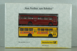 Mercedes O 317K bus, yellow"Jagermeister" + Mercedes O 317K bus, dark red, 006764, Brekina 1:87