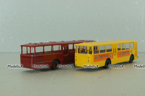 Mercedes O 317K bus, yellow"Jagermeister" + Mercedes O 317K bus, dark red, 006764, Brekina 1:87