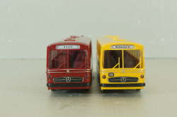 Mercedes O 317K bus, yellow"Jagermeister" + Mercedes O 317K bus, dark red, 006764, Brekina 1:87