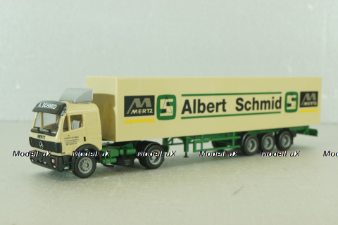 Mercedes SK 1735 LS tractor with semi-trailer "Albert Schmid" 1992, beige, 22973, Herpa 1:87