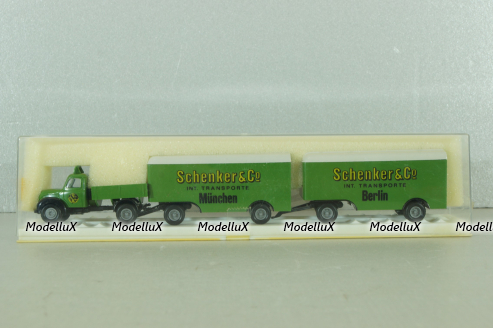 Magirus Mercur with 2 trailer Schenker, green, 4258, Brekina 1:87
