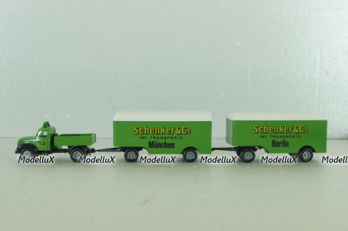 Magirus Mercur with 2 trailer Schenker, green, 4258, Brekina 1:87