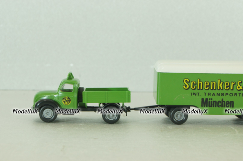 Magirus Mercur with 2 trailer Schenker, green, 4258, Brekina 1:87