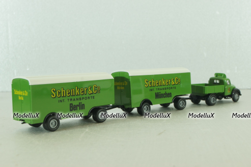 Magirus Mercur with 2 trailer Schenker, green, 4258, Brekina 1:87