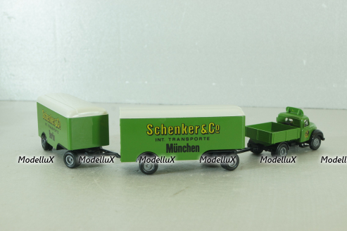 Magirus Mercur with 2 trailer Schenker, green, 4258, Brekina 1:87