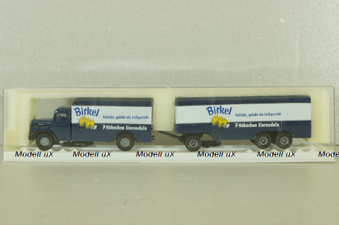 MAN F8 with trailer 3-axel, Birkel, blue, 7216 , Brekina 1:87