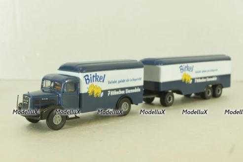 MAN F8 with trailer 3-axel, Birkel, blue, 7216 , Brekina 1:87