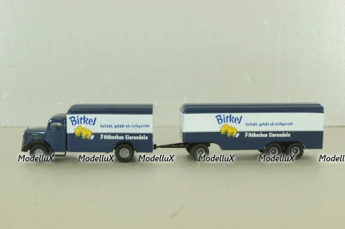 MAN F8 with trailer 3-axel, Birkel, blue, 7216 , Brekina 1:87