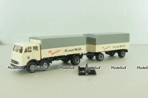 Mercedes LP 333 with trailer, H. von Wirth, white, 7528, Brekina 1:87