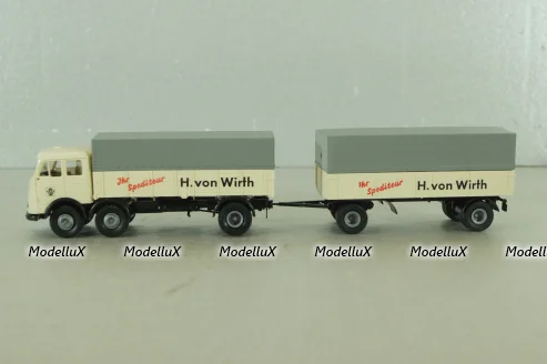 Mercedes LP 333 with trailer, H. von Wirth, white, 7528, Brekina 1:87