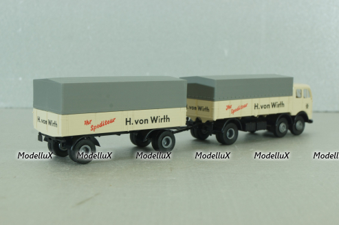 Mercedes LP 333 with trailer, H. von Wirth, white, 7528, Brekina 1:87