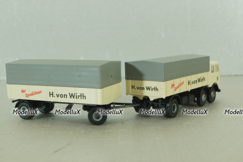 Mercedes LP 333 with trailer, H. von Wirth, white, 7528, Brekina 1:87