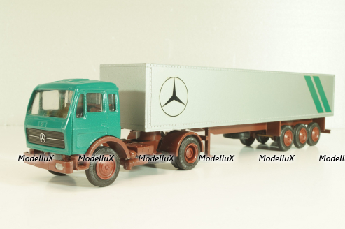 Mercedes-Benz 1632 S tractor with semi trailer "Mercedes" green/silver,  556, NZG 1:50