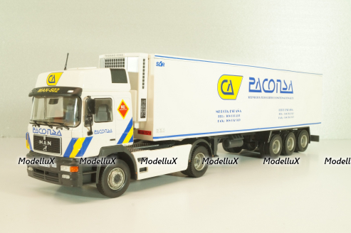 Man 19.502 truck with semi-trailer "Paconsa" 1991 white, Camiones y Autobuses #77, Altaya 1:43