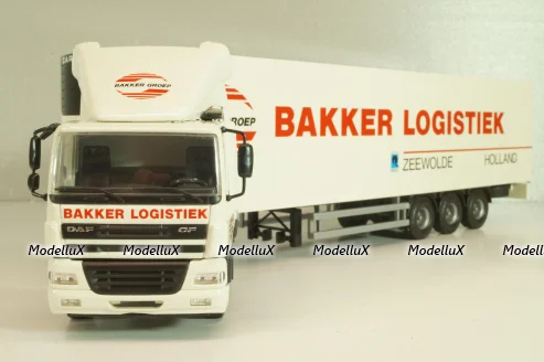 DAF 85 CF tractor with semi trailer "Bakker Logistiek" 2004, white, 53537, Tekno 1:50