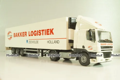 DAF 85 CF tractor with semi trailer "Bakker Logistiek" 2004, white, 53537, Tekno 1:50