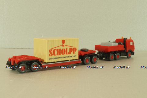 Mercedes 3850 S Heavy Duty Truck with trailer 1985, red  29504, Wiking 1:87
