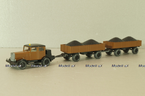 Hanomag ST 100 with 2 trailer, brown, 3500, Wiking 1:87
