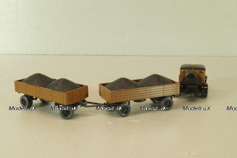 Hanomag ST 100 with 2 trailer, brown, 3500, Wiking 1:87