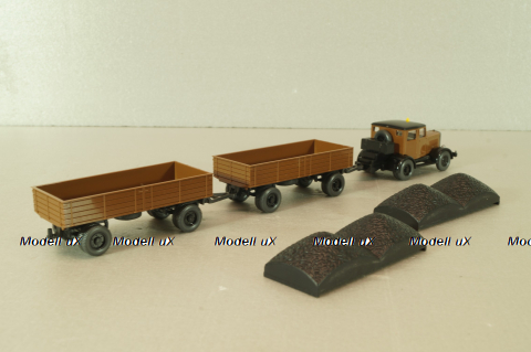 Hanomag ST 100 with 2 trailer, brown, 3500, Wiking 1:87