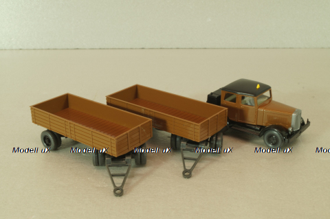 Hanomag ST 100 with 2 trailer, brown, 3500, Wiking 1:87