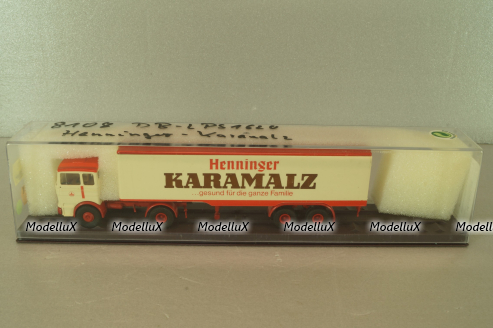 Mercedes LP 1632 with semi trailer Karamalz, yellow/red, 7832, Brekina 1:87