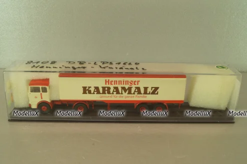 Mercedes LP 1632 with semi trailer Karamalz, yellow/red, 7832, Brekina 1:87