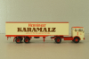 Mercedes LP 1632 with semi trailer Karamalz, yellow/red, 7832, Brekina 1:87