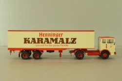 Mercedes LP 1632 with semi trailer Karamalz, yellow/red, 7832, Brekina 1:87