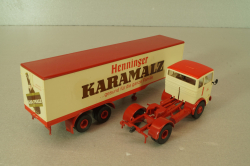 Mercedes LP 1632 with semi trailer Karamalz, yellow/red, 7832, Brekina 1:87