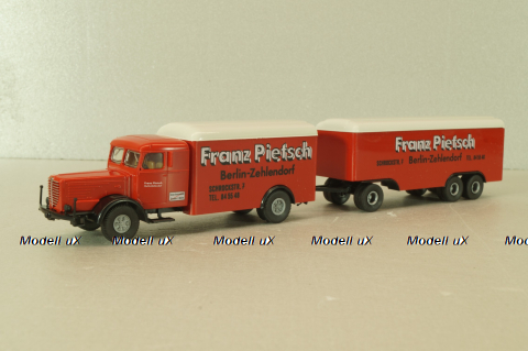 Bussing 8000 with trailer 3-axle, Franz Piefsch, red, 7499, Brekina 1:87