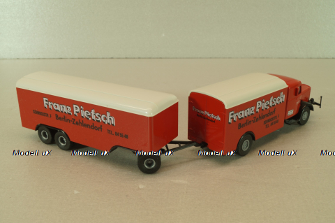 Bussing 8000 with trailer 3-axle, Franz Piefsch, red, 7499, Brekina 1:87