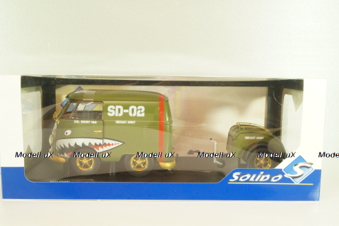 Volkswagen T1 Short, Kool Combi, Army Fighter wth trailer 2023, Green, S1810901, Solido 1:18