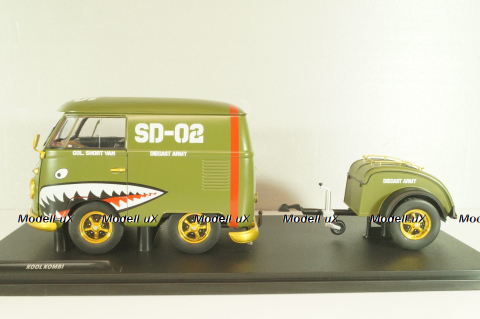 Volkswagen T1 Short, Kool Combi, Army Fighter wth trailer 2023, Green, S1810901, Solido 1:18
