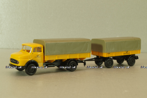 Mercedes LP911 with trailer Deutsche Bundespost, yellow, Brekina 1:87