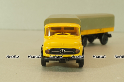 Mercedes LP911 with trailer Deutsche Bundespost, yellow, Brekina 1:87