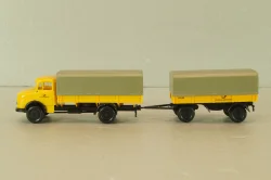 Mercedes LP911 with trailer Deutsche Bundespost, yellow, Brekina 1:87
