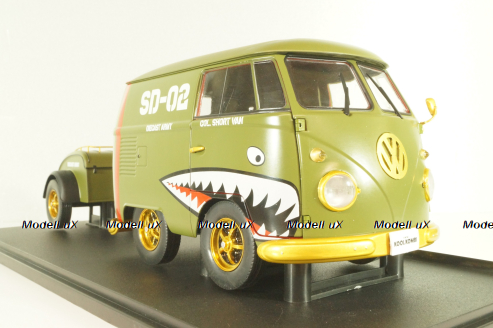Volkswagen T1 Short, Kool Combi, Army Fighter wth trailer 2023, Green, S1810901, Solido 1:18