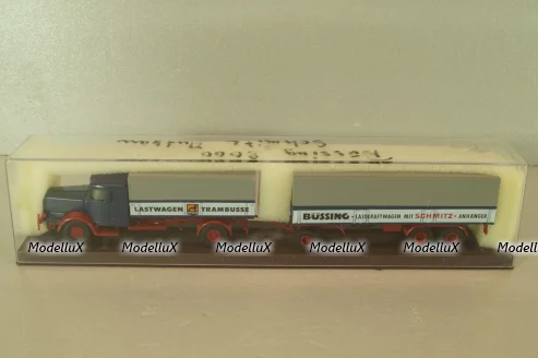 Bussing 8000 with trailer 3-axel, Lastwagen, blue, Brekina 1:87