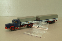 Bussing 8000 with trailer 3-axel, Lastwagen, blue, Brekina 1:87