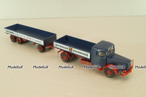 Bussing 8000 with trailer 3-axel, Lastwagen, blue, Brekina 1:87