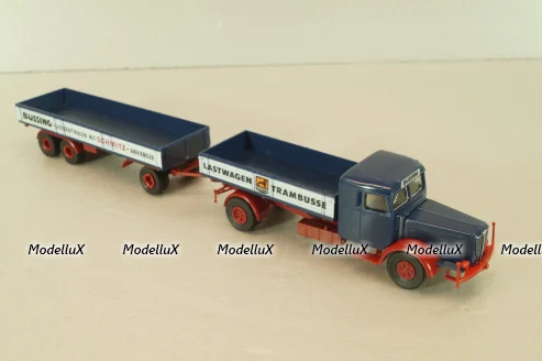 Bussing 8000 with trailer 3-axel, Lastwagen, blue, Brekina 1:87