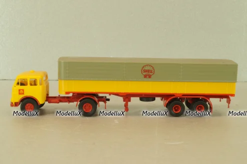 MAN 10.212 with semi trailer Shell, yellow/red, 7832, Brekina 1:87 