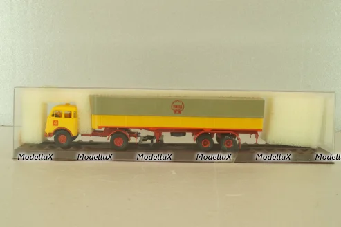 MAN 10.212 with semi trailer Shell, yellow/red, 7832, Brekina 1:87 
