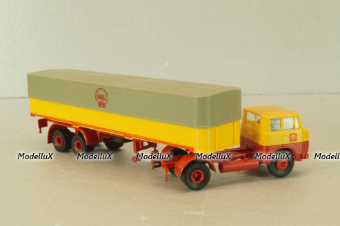 Henschel HS 16 TS with semi trailer Shell, yellow/red, 8223, Brekina 1:87